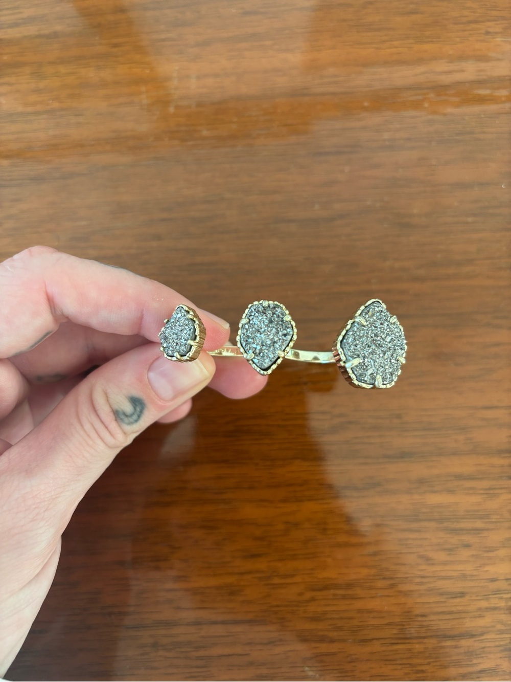 Kendra Scott Gold-Tone Triple Druzy Stone Ring — Silver Druzy